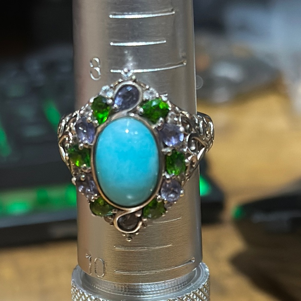 Elegant Silver Ring with Turquoise and Gemstones